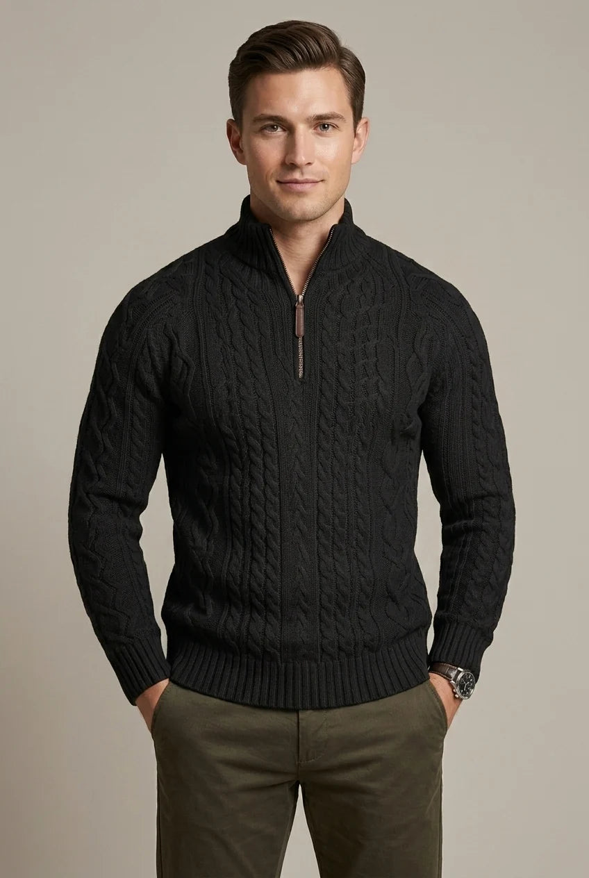 Men's Cable Knit Quarter Zip Sweater