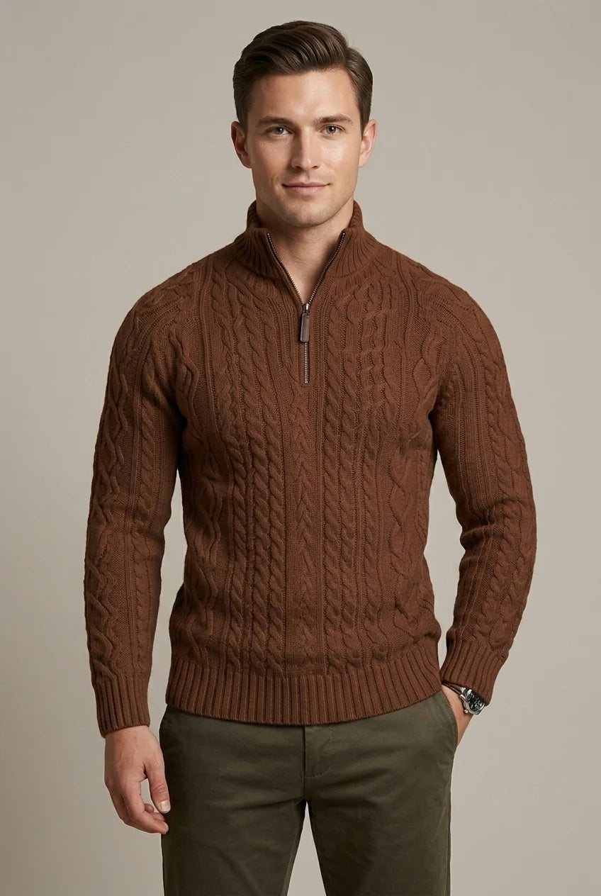 Men's Cable Knit Quarter Zip Sweater