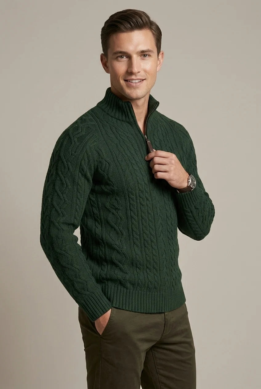Men's Cable Knit Quarter Zip Sweater