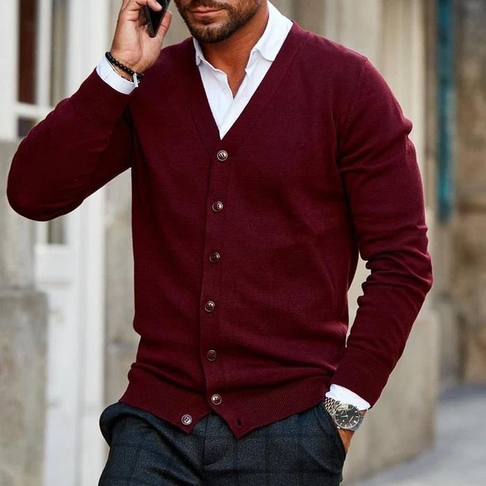 Men's Cardigan – Elegant V-Neck Design for Stylish Layering and Comfort