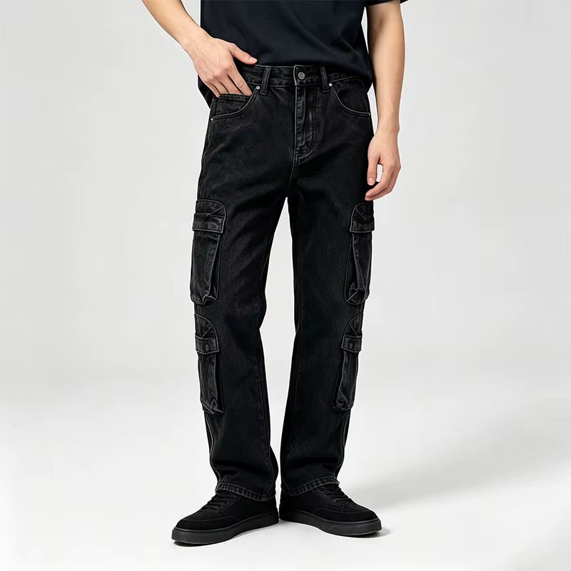Men's Cargo Jeans Straight Leg Loose Fit with Pockets