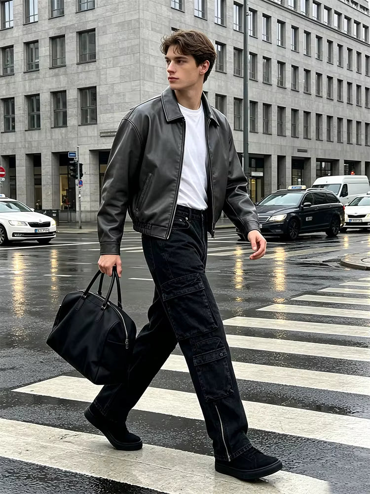 Men's Cargo Jeans Straight Leg Loose Fit with Pockets