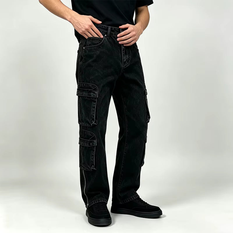 Men's Cargo Jeans Straight Leg Loose Fit with Pockets