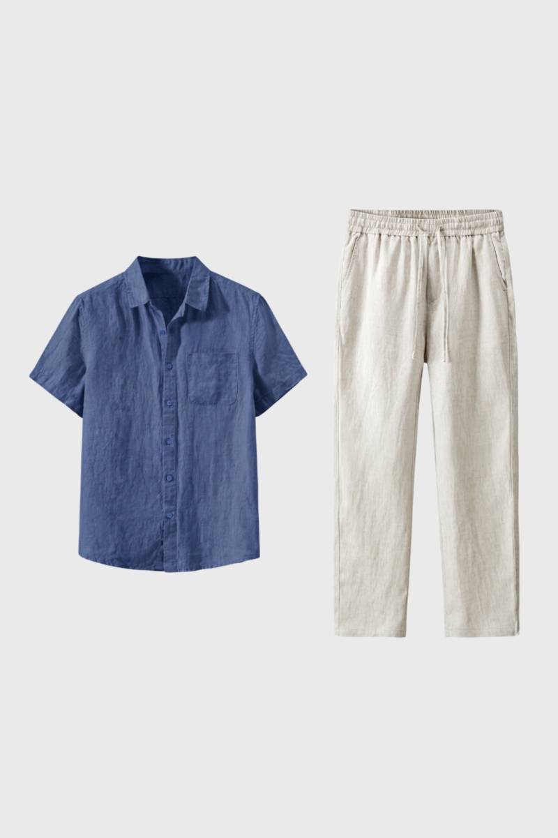 Men's Casual 2 Piece Set - Shirt and Drawstring Pants
