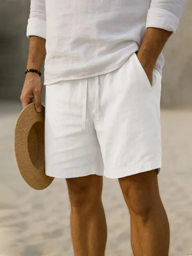 Men's Casual Elastic Waistband Shorts with Pleated Design