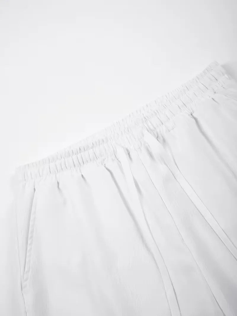 Men's Casual Elastic Waistband Shorts with Pleated Design