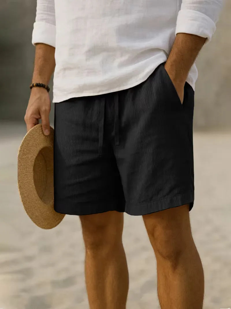 Men's Casual Elastic Waistband Shorts with Pleated Design