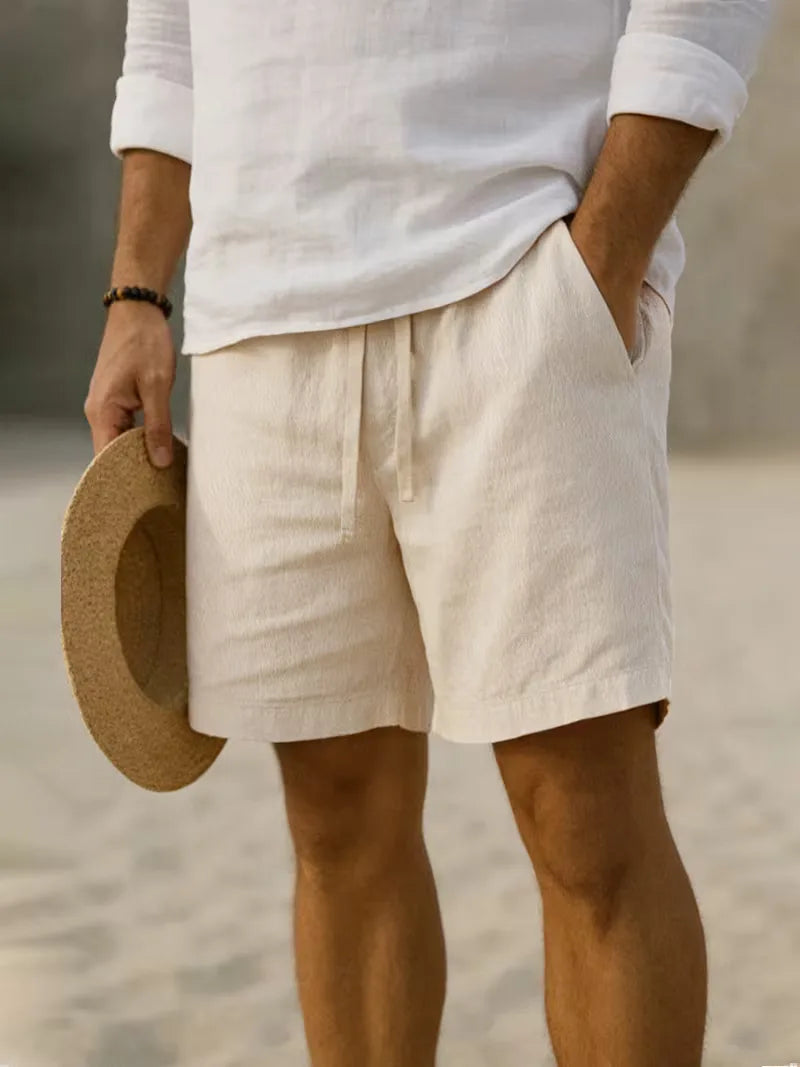 Men's Casual Elastic Waistband Shorts with Pleated Design