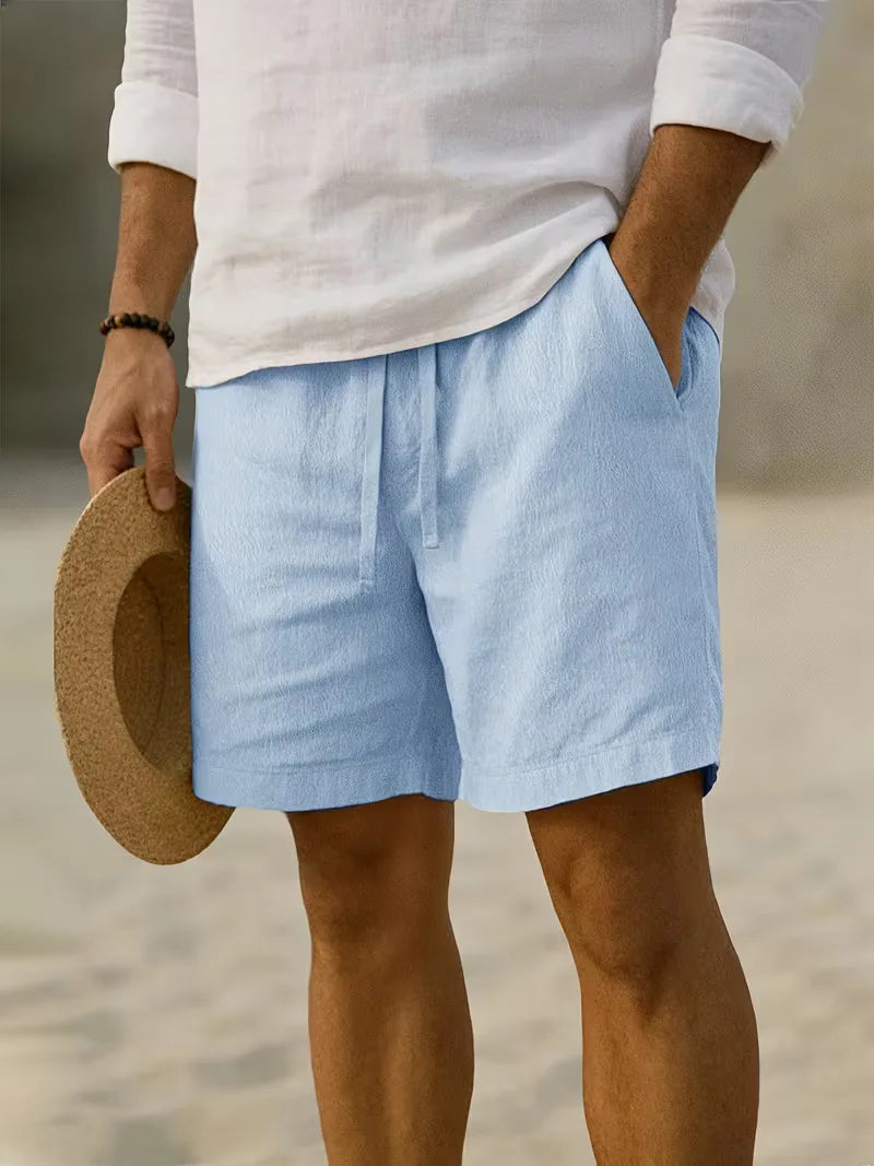 Men's Casual Elastic Waistband Shorts with Pleated Design