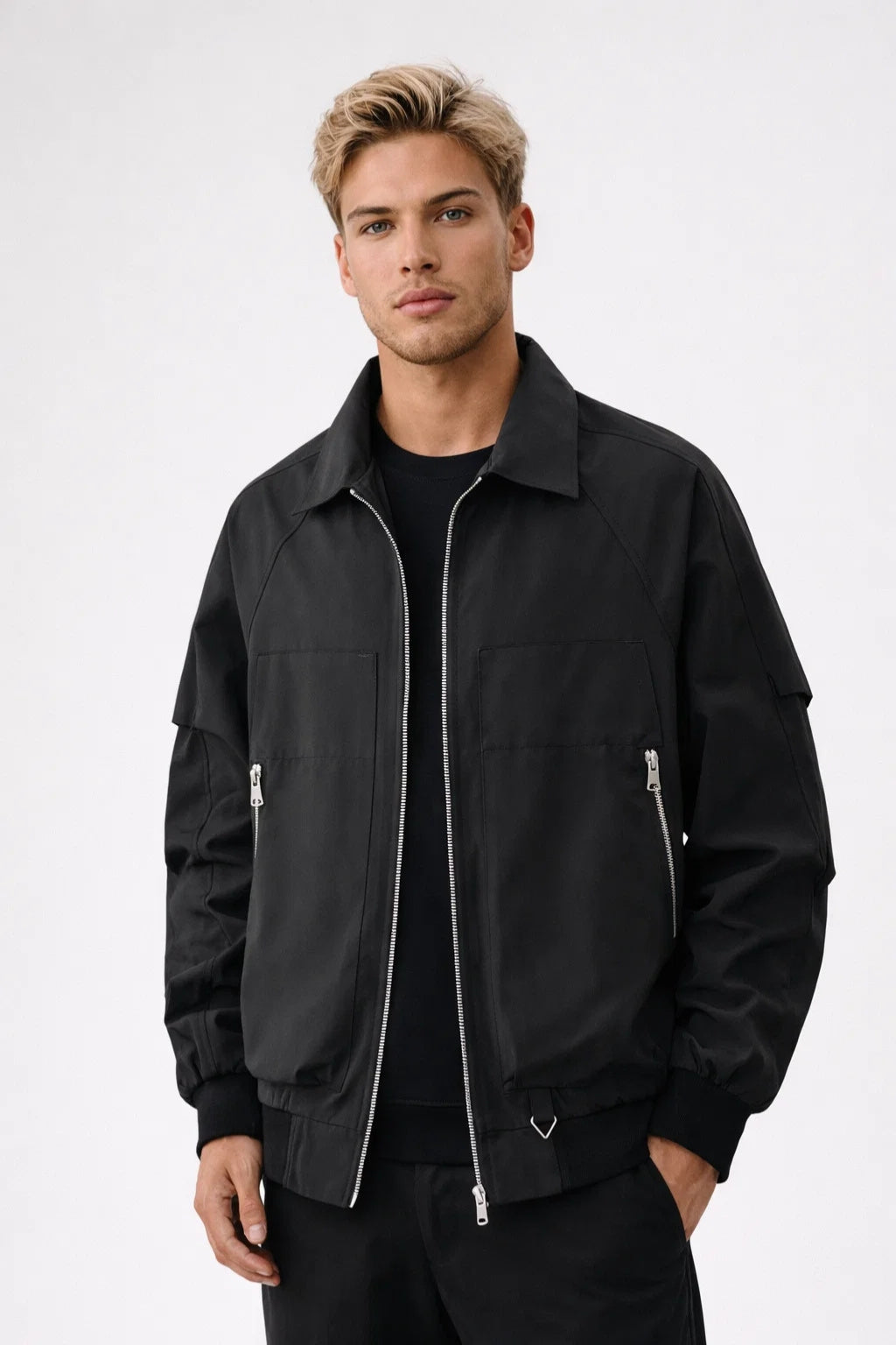 Men's Casual Transitional Jacket with Classic Collar and Zipper