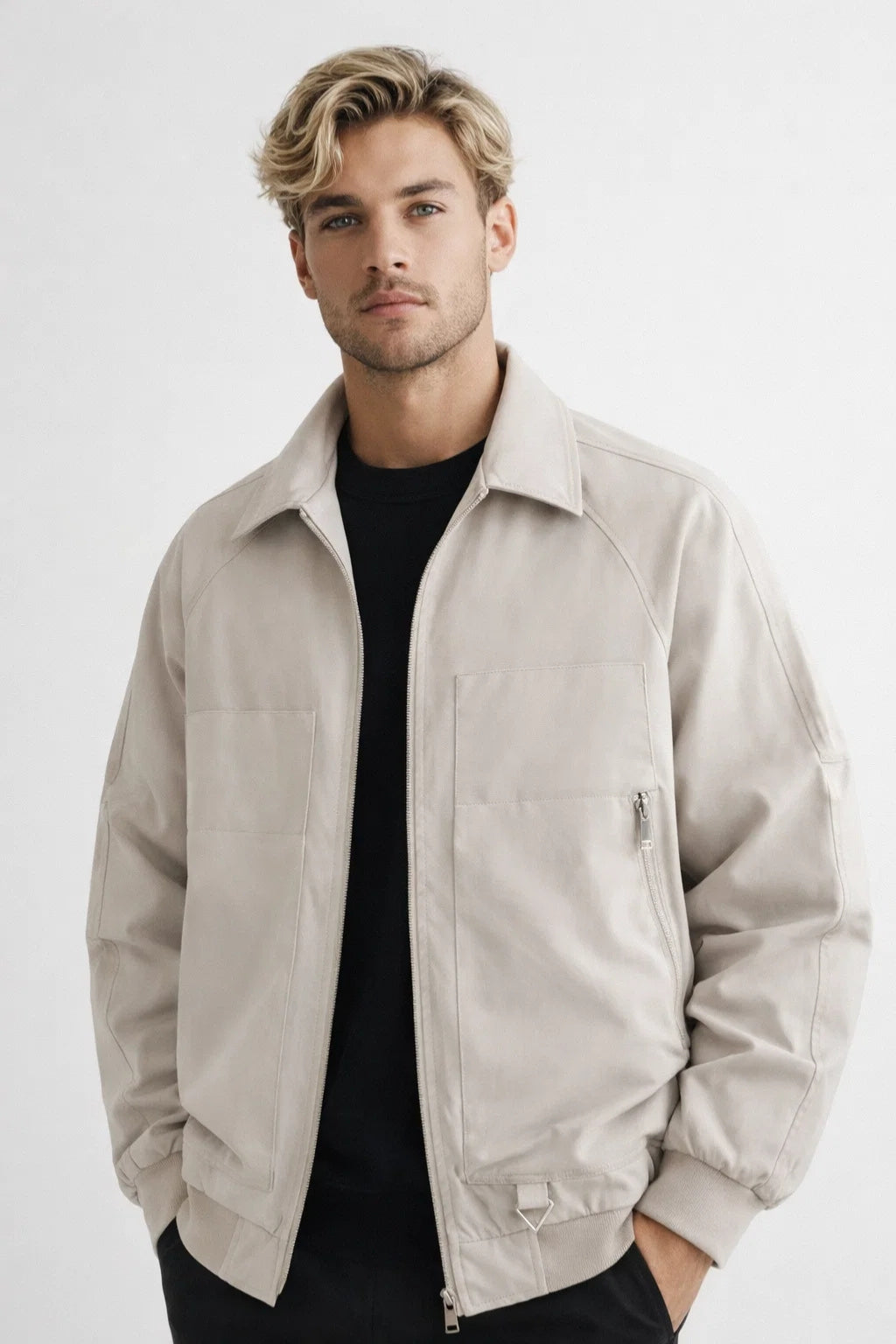 Men's Casual Transitional Jacket with Classic Collar and Zipper