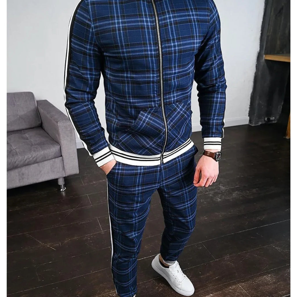 Men's Checkered Tracksuit Set with Zipper 1