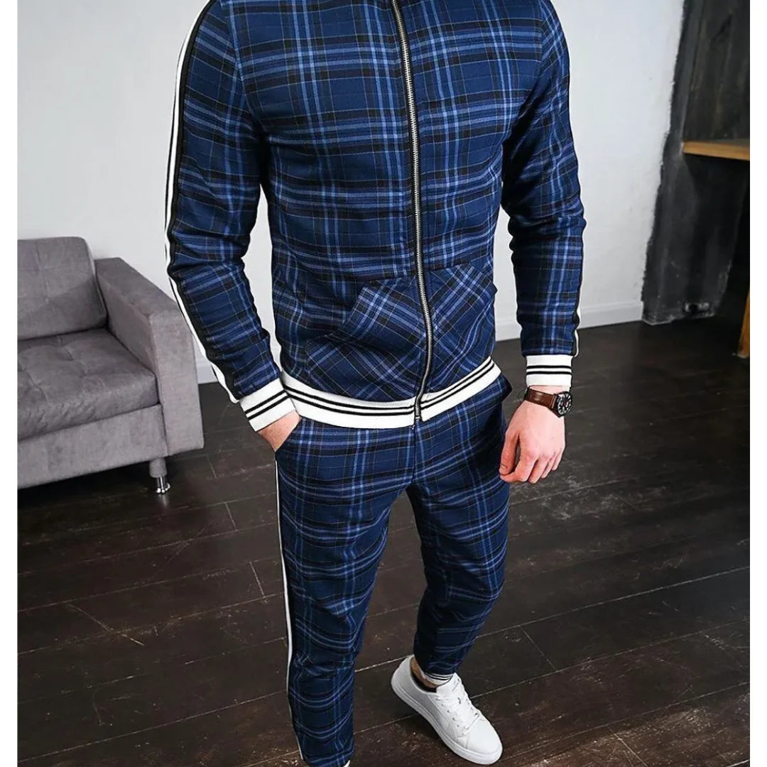 Men's Checkered Tracksuit Set with Zipper 1