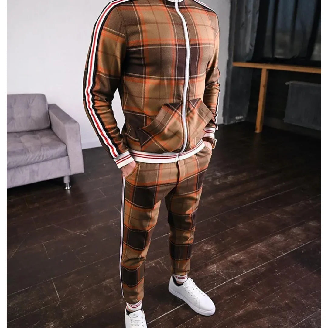 Men's Checkered Tracksuit Set with Zipper 3
