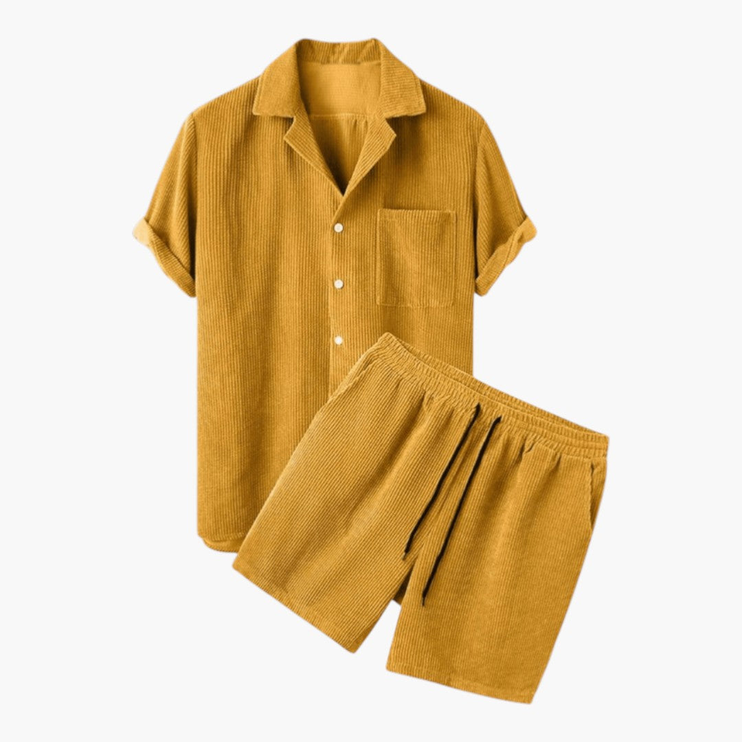 Men's Corduroy Short Set with Button-Up Shirt and Shorts