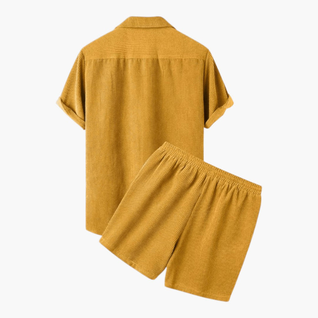Men's Corduroy Short Set with Button-Up Shirt and Shorts