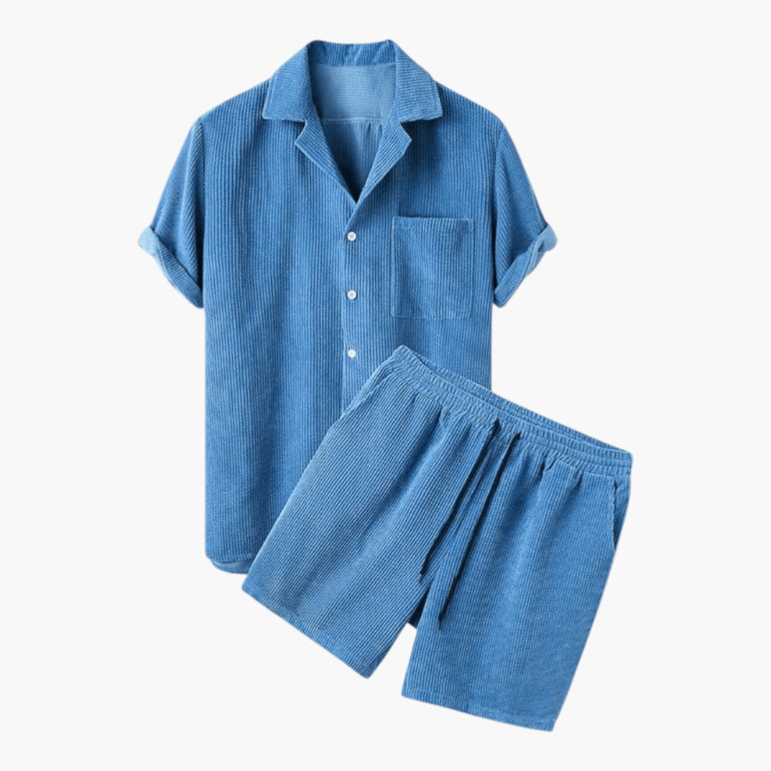 Men's Corduroy Short Set with Button-Up Shirt and Shorts