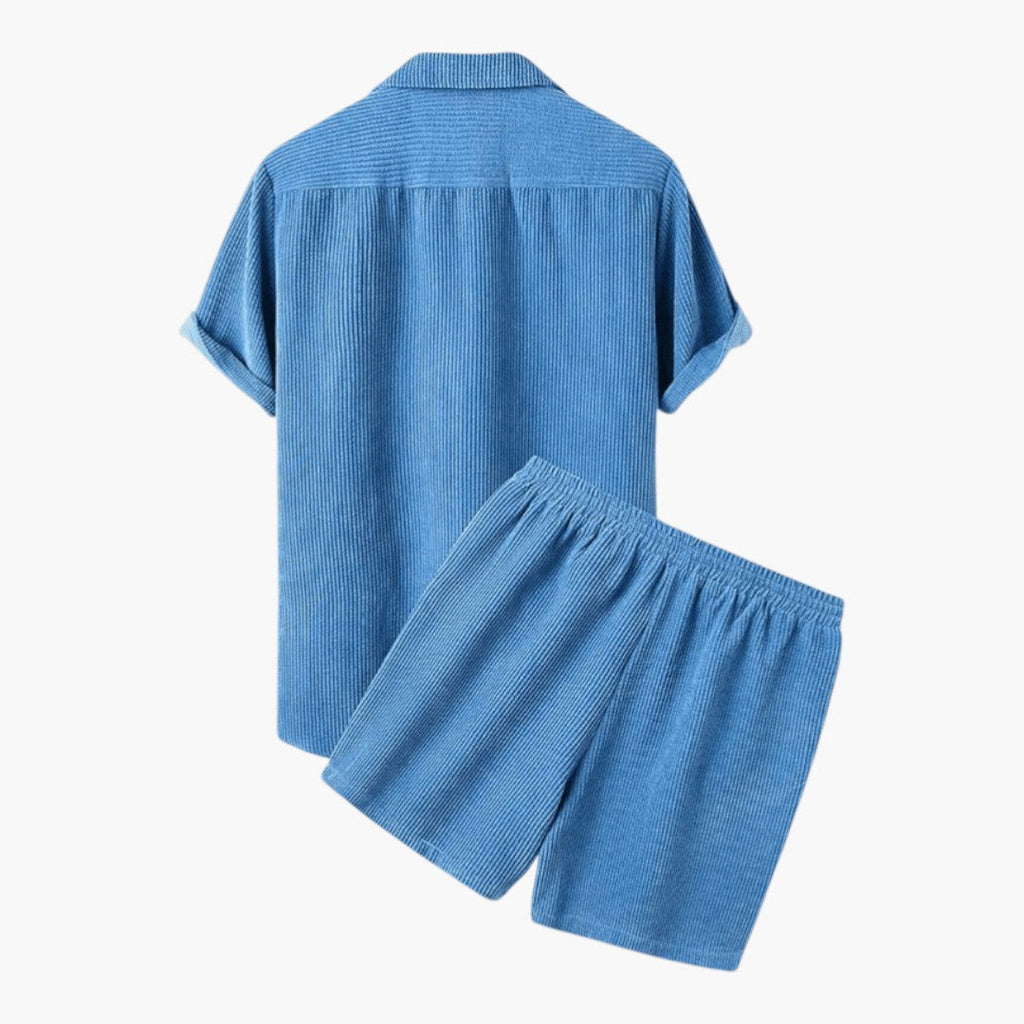 Men's Corduroy Short Set with Button-Up Shirt and Shorts
