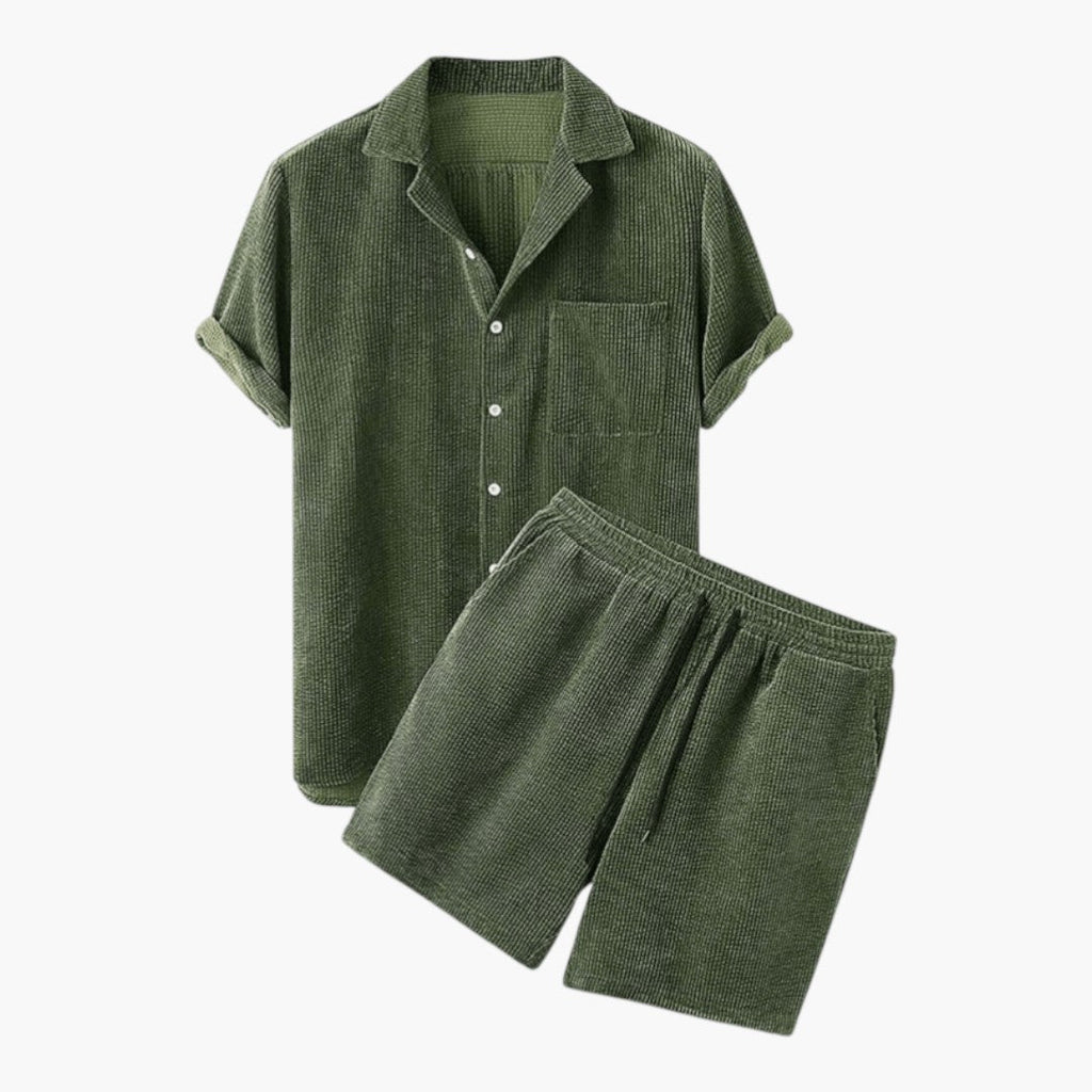 Men's Corduroy Short Set with Button-Up Shirt and Shorts
