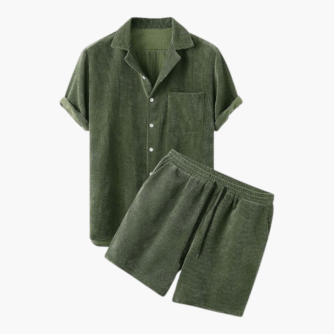 Men's Corduroy Short Set with Button-Up Shirt and Shorts
