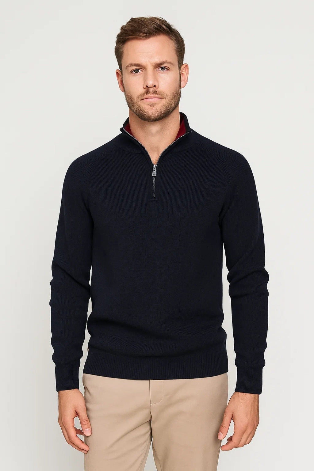 Men's Quarter-Zip Sweater – Stylish Rib Structure for Comfort