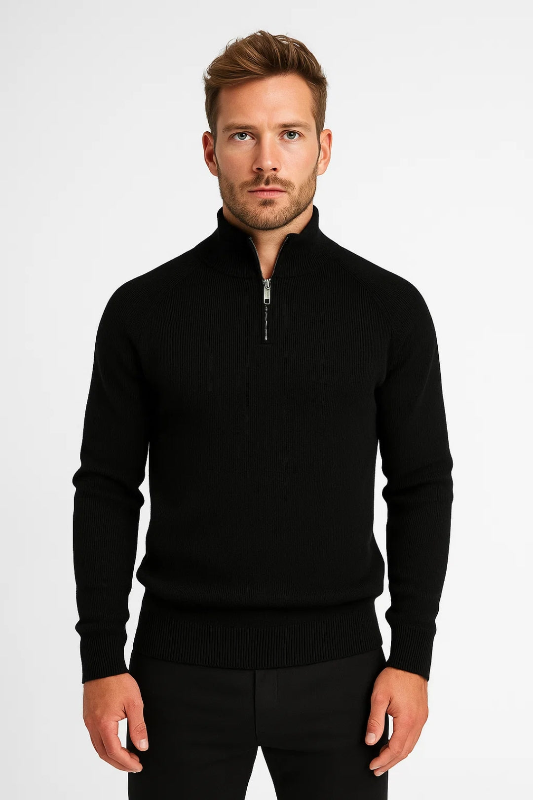 Men's Quarter-Zip Sweater – Stylish Rib Structure for Comfort