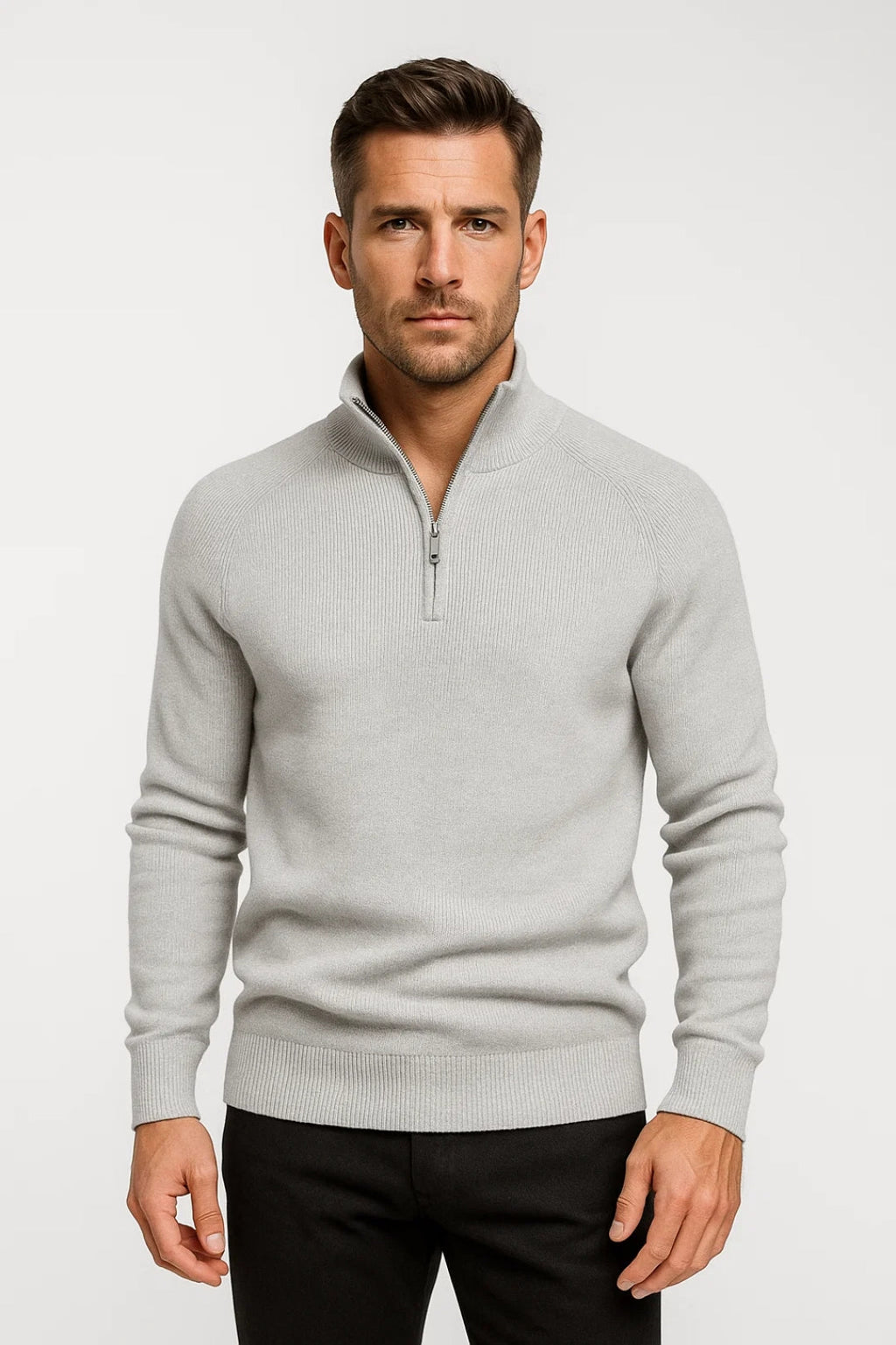 Men's Quarter-Zip Sweater – Stylish Rib Structure for Comfort