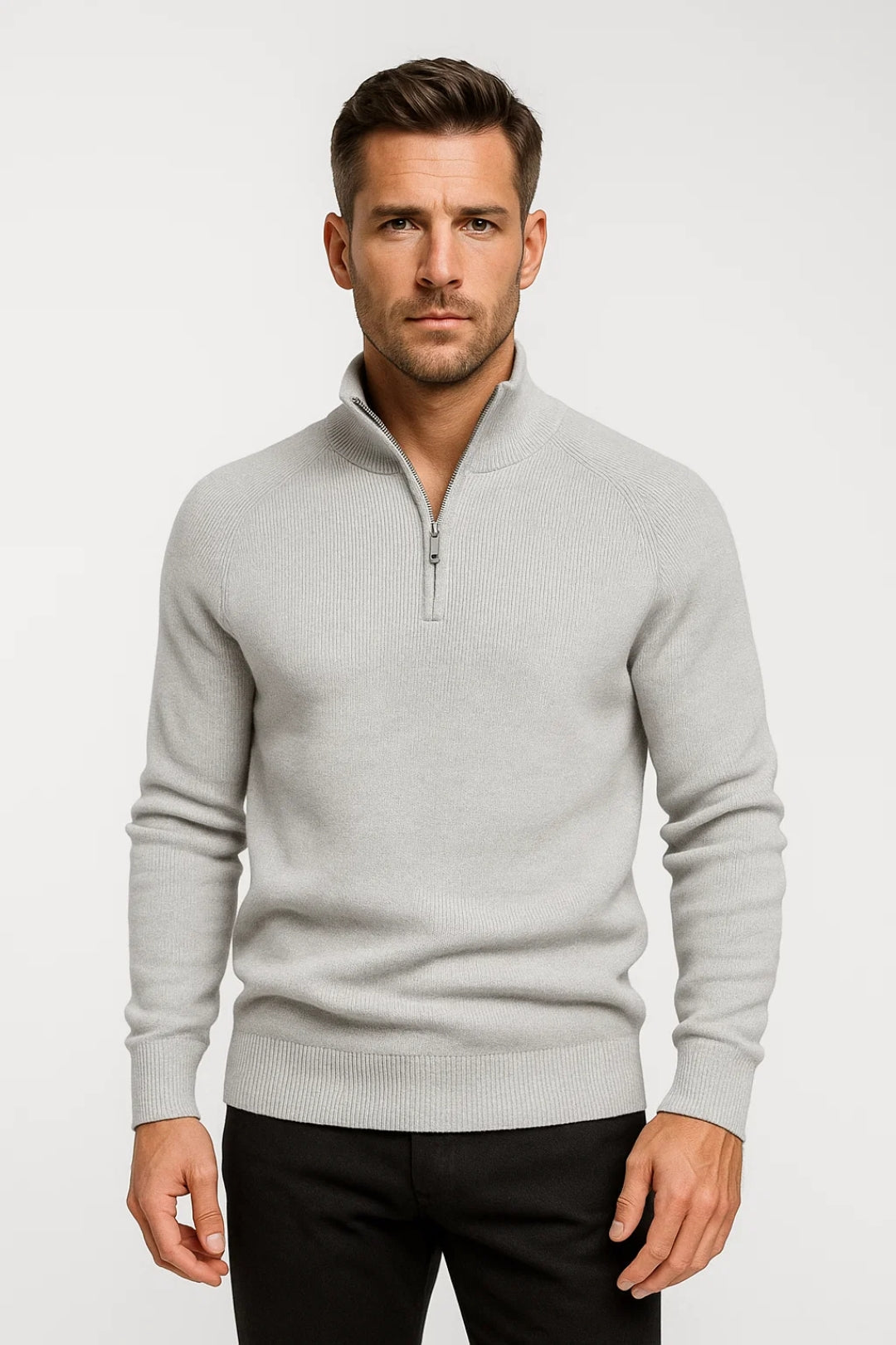 Men's Quarter-Zip Sweater – Stylish Rib Structure for Comfort