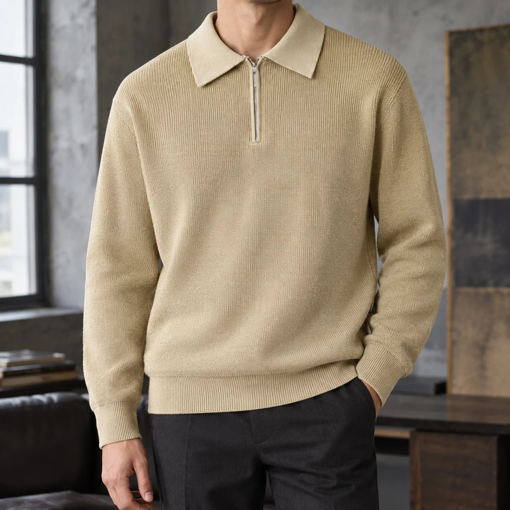 Men's Half Zip Polo Sweater - Soft Knit Pullover 0