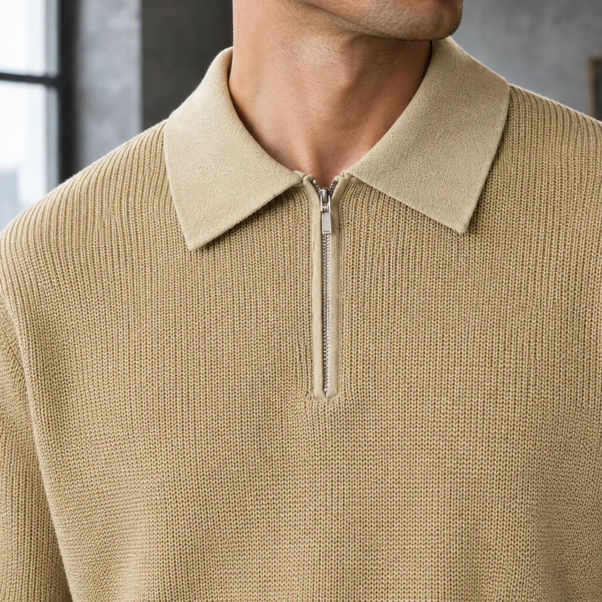 Men's Half Zip Polo Sweater - Soft Knit Pullover 1