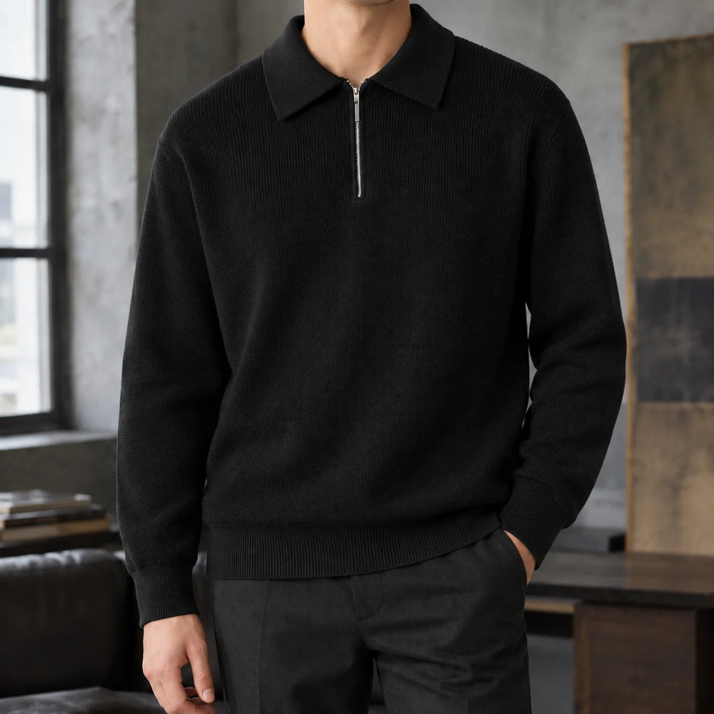 Men's Half Zip Polo Sweater - Soft Knit Pullover 2