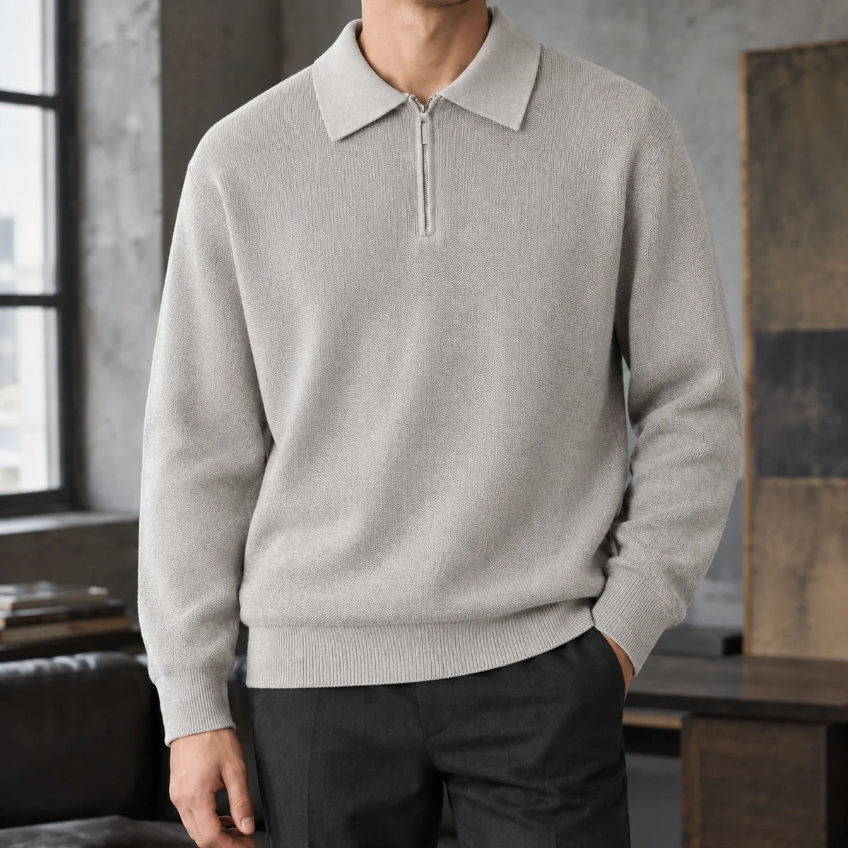 Men's Half Zip Polo Sweater - Soft Knit Pullover 3