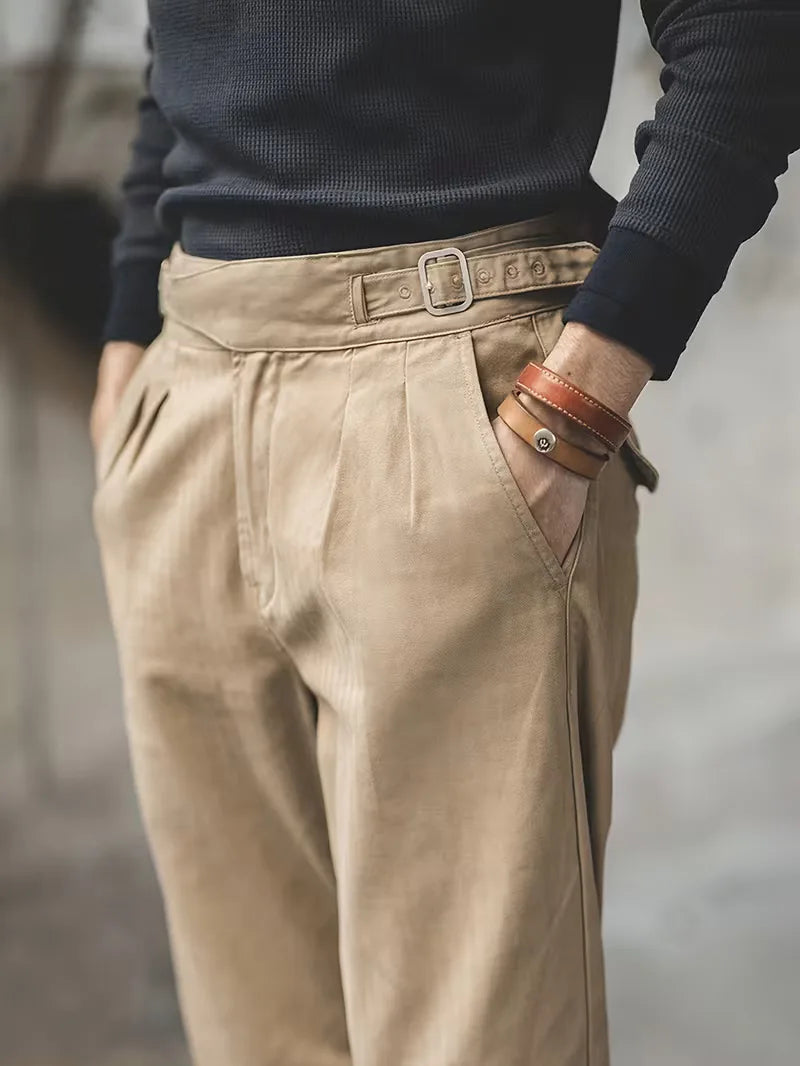 Men's High Waist Khaki Trousers - Smart Casual Mens Chinos
