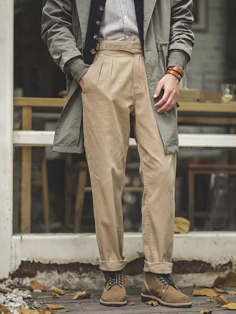 Men's High Waist Khaki Trousers - Smart Casual Mens Chinos