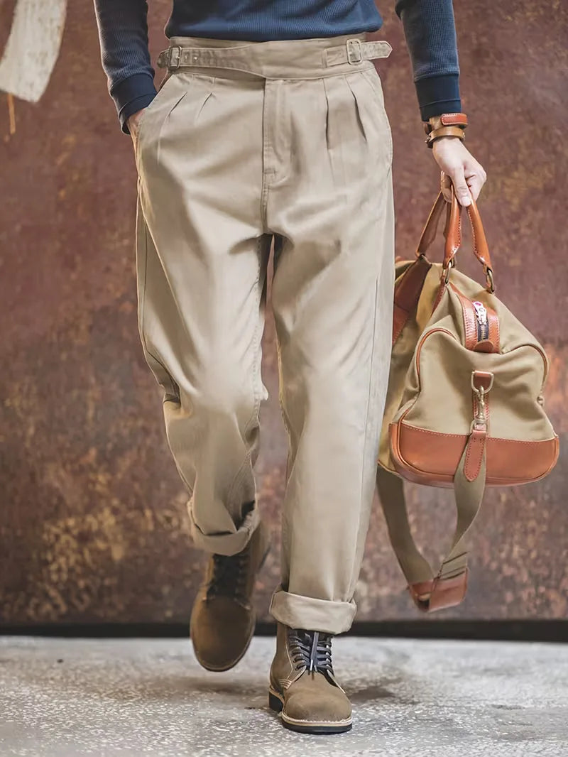 Men's High Waist Khaki Trousers - Smart Casual Mens Chinos