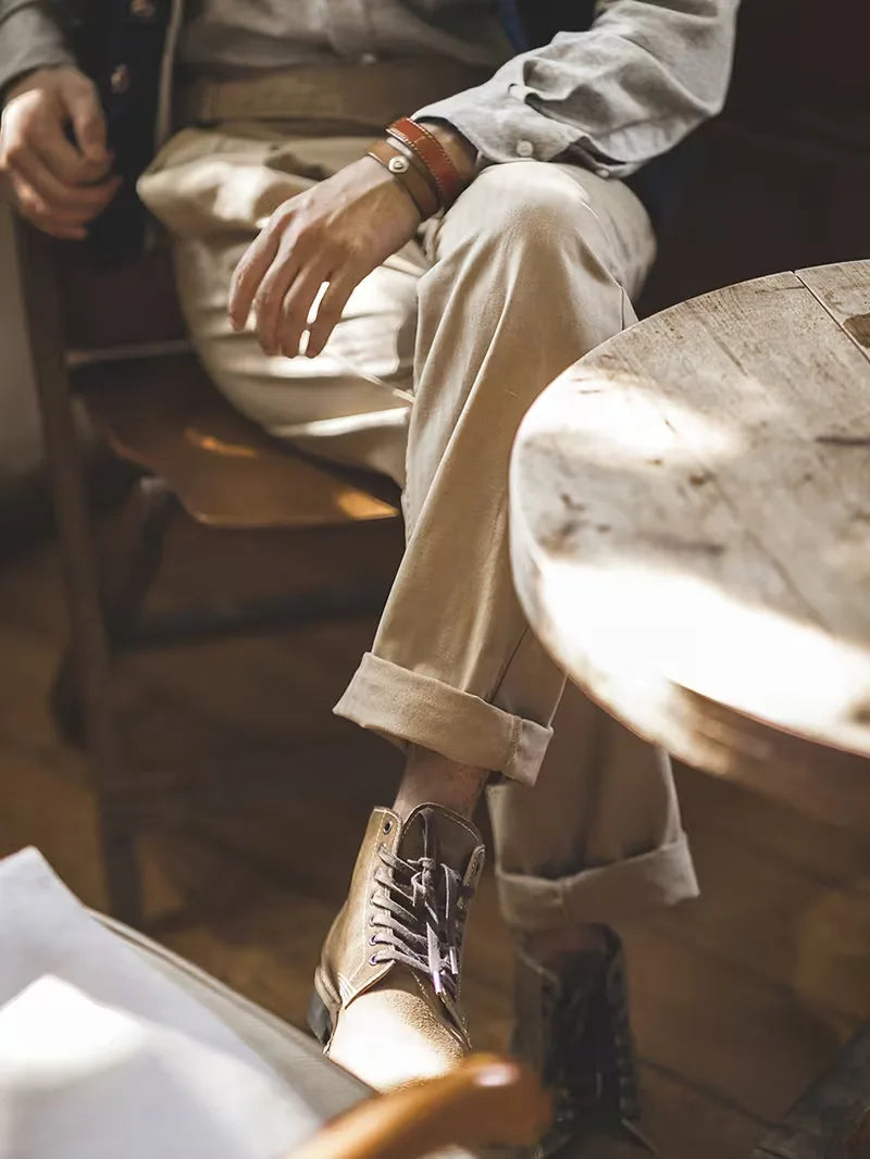 Men's High Waist Khaki Trousers - Smart Casual Mens Chinos