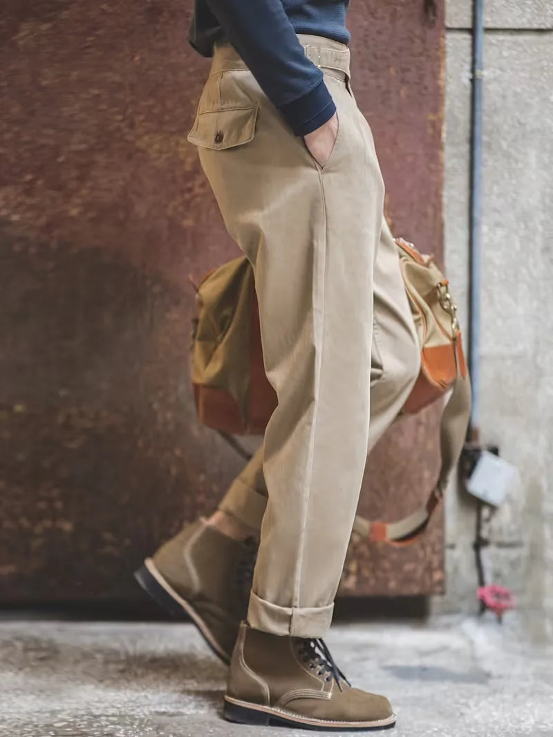 Men's High Waist Khaki Trousers - Smart Casual Mens Chinos
