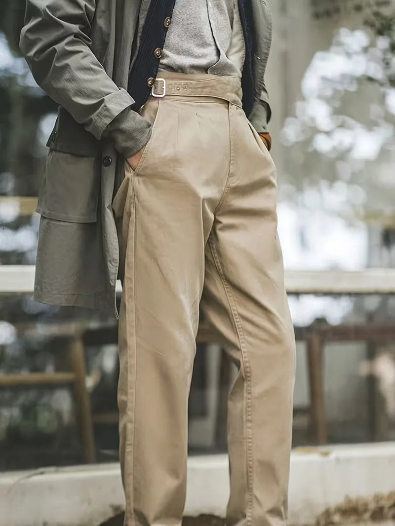 Men's High Waist Khaki Trousers - Smart Casual Mens Chinos