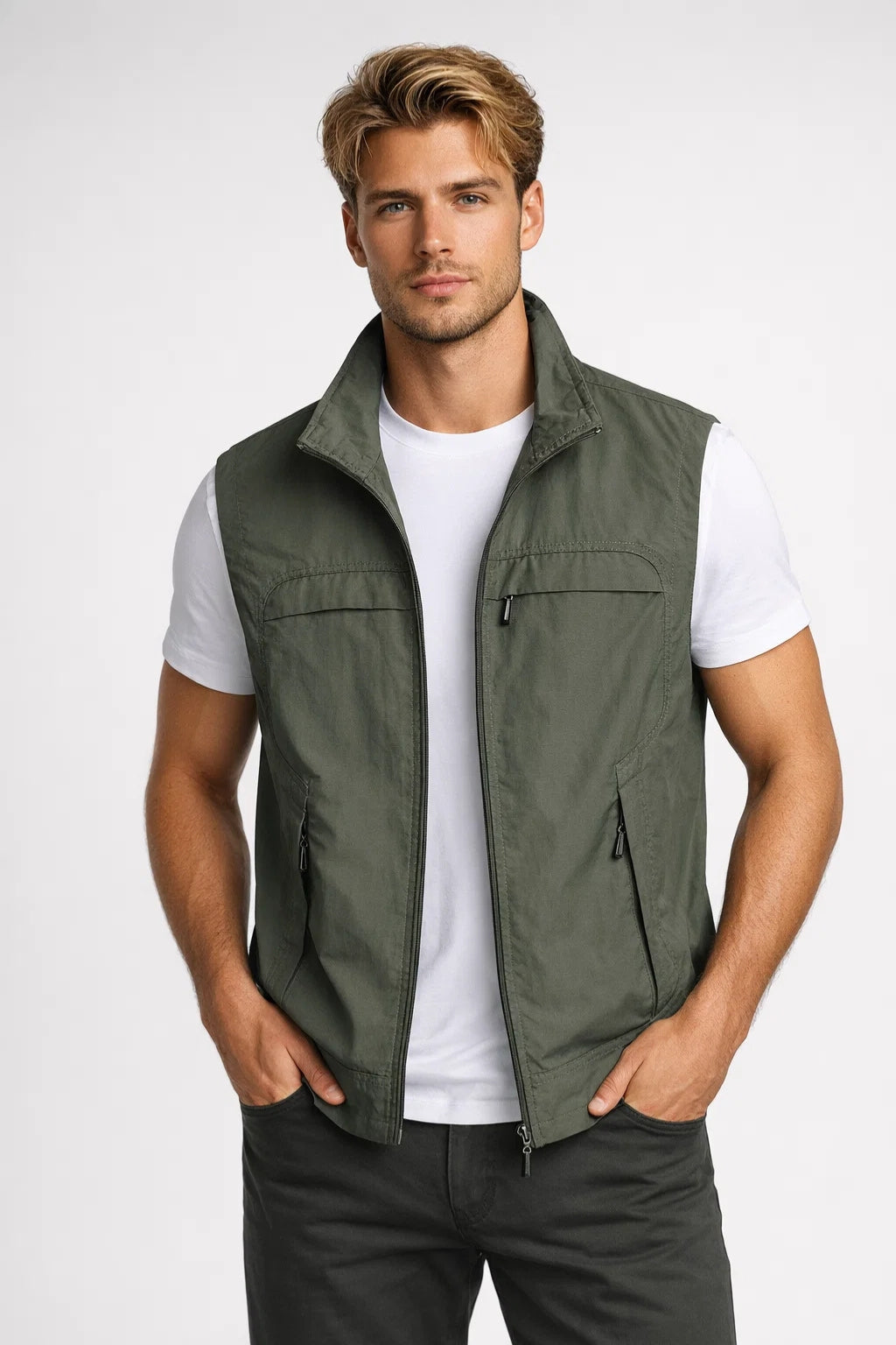 Men's Lightweight Bodywarmer with Stand-up Collar