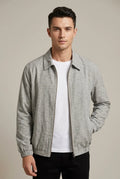 Men's Linen Blend Casual Zip-Up Bomber Jacket