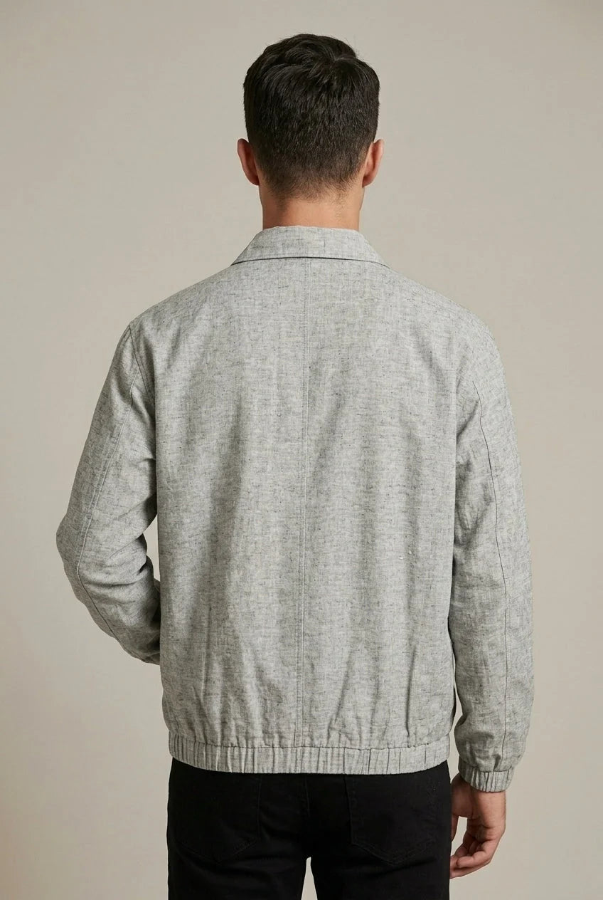 Men's Linen Blend Casual Zip-Up Bomber Jacket