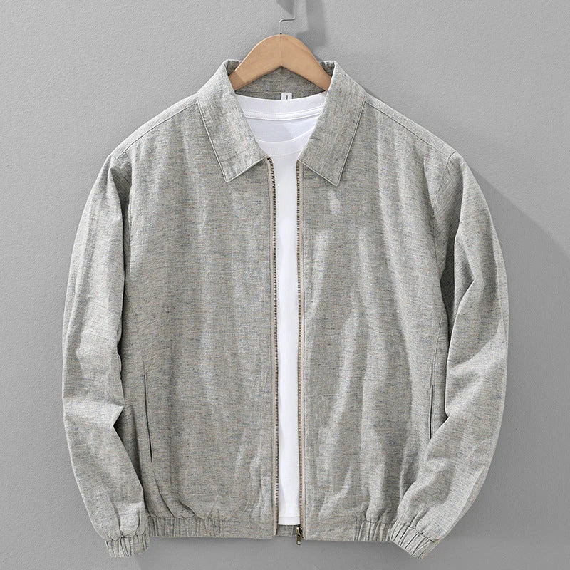 Men's Linen Blend Casual Zip-Up Bomber Jacket