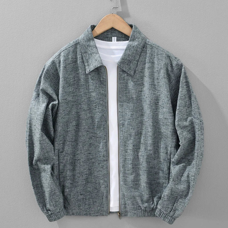 Men's Linen Blend Casual Zip-Up Bomber Jacket