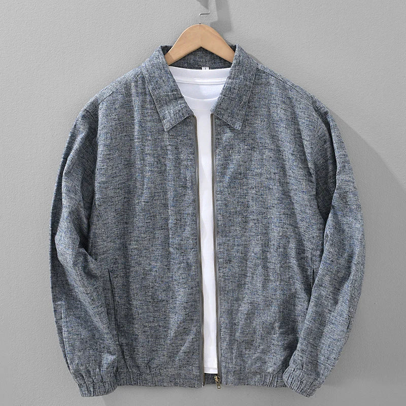 Men's Linen Blend Casual Zip-Up Bomber Jacket