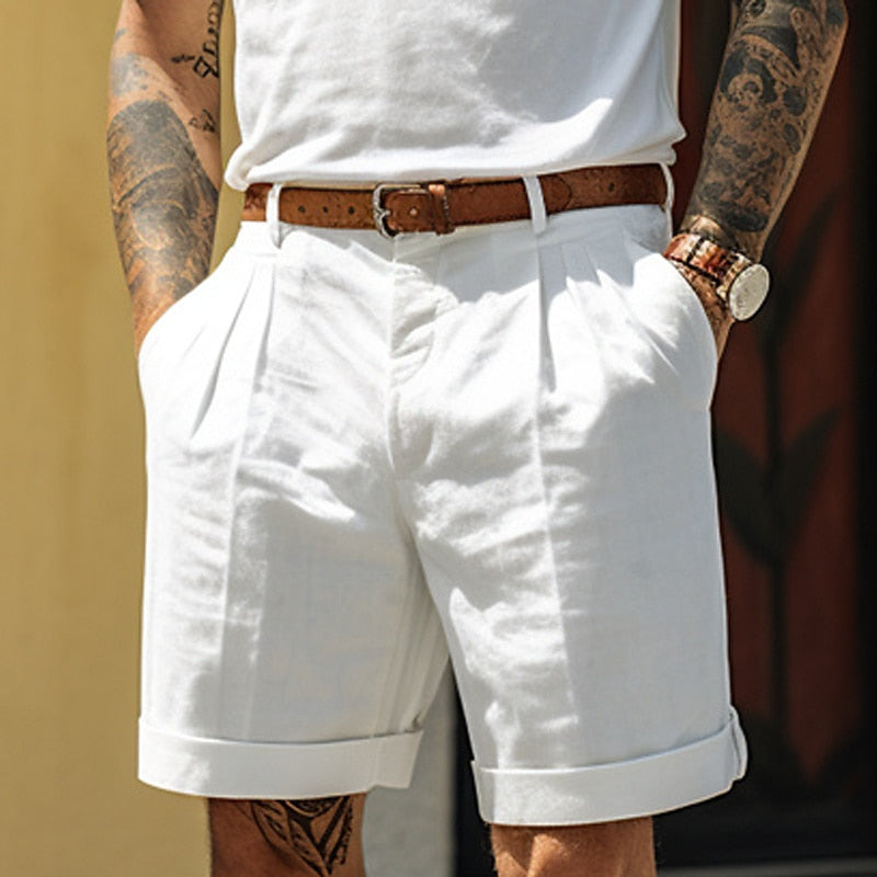 Men's Classic Pleated Linen Shorts