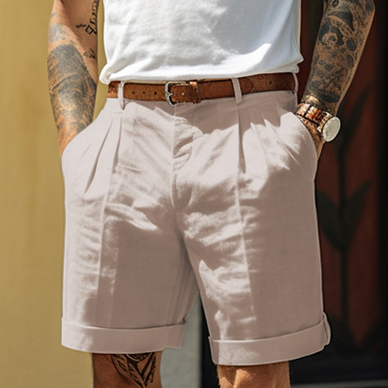 Men's Classic Pleated Linen Shorts