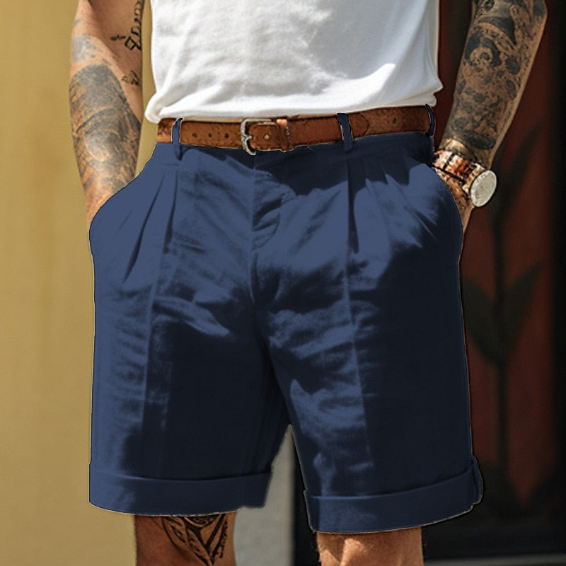 Men's Classic Pleated Linen Shorts