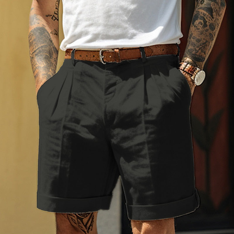 Men's Classic Pleated Linen Shorts