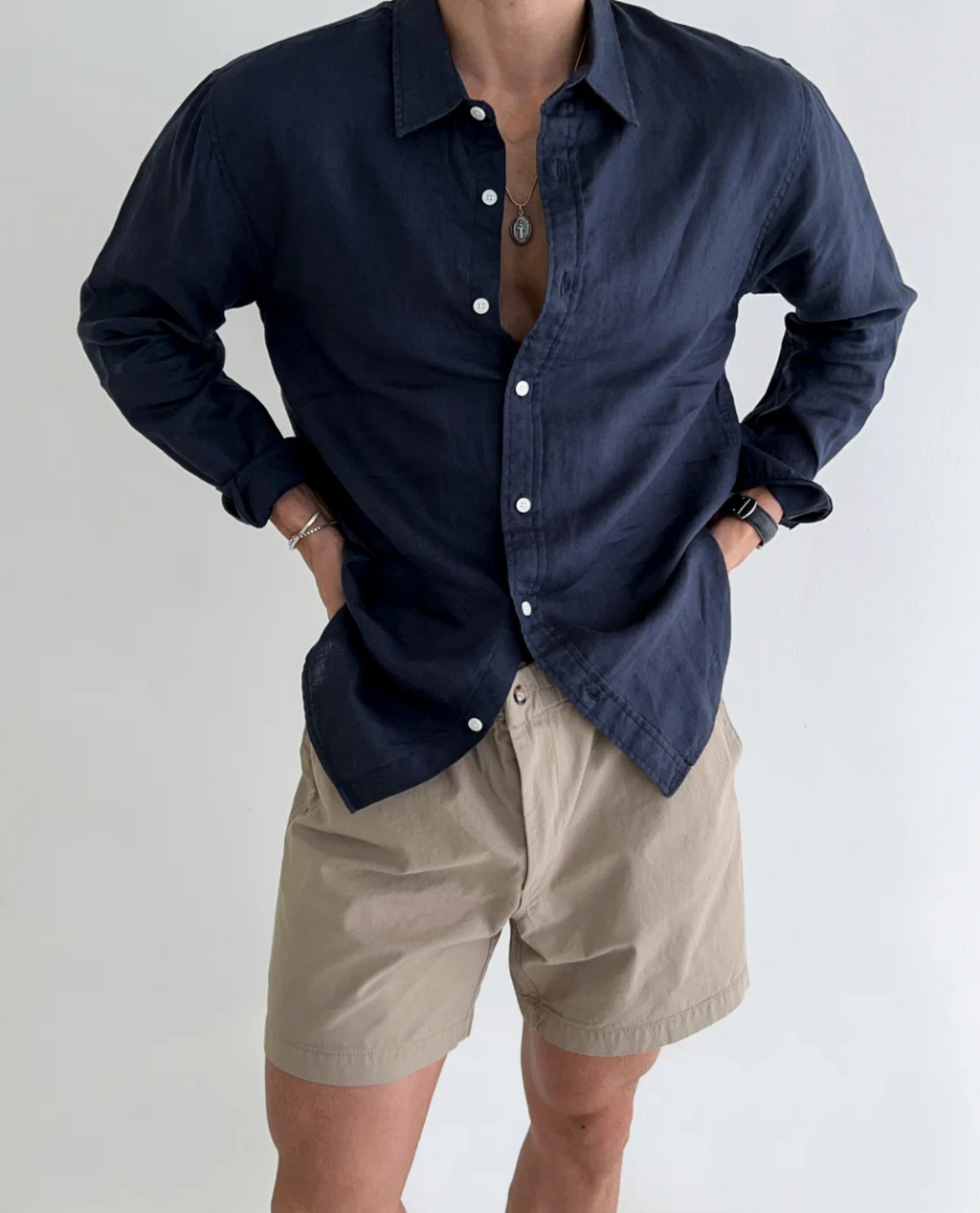 Men's Long Sleeve Linen Shirt - Relaxed Fit Casual Style