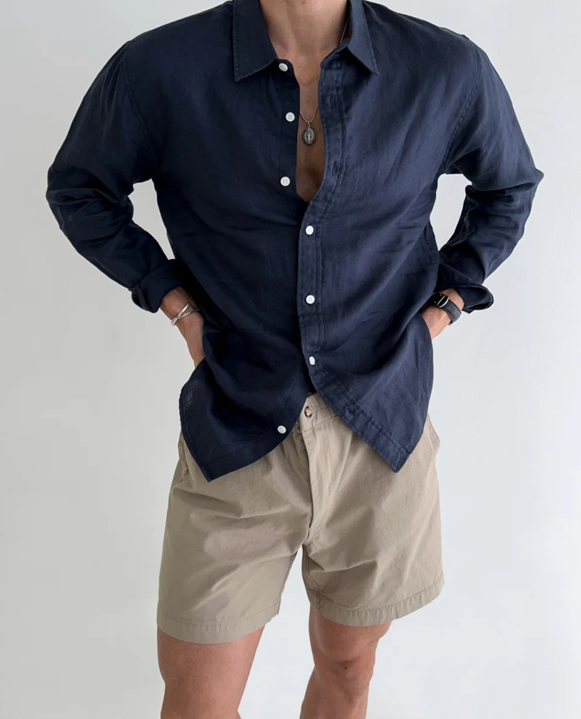 Men's Long Sleeve Linen Shirt - Relaxed Fit Casual Style